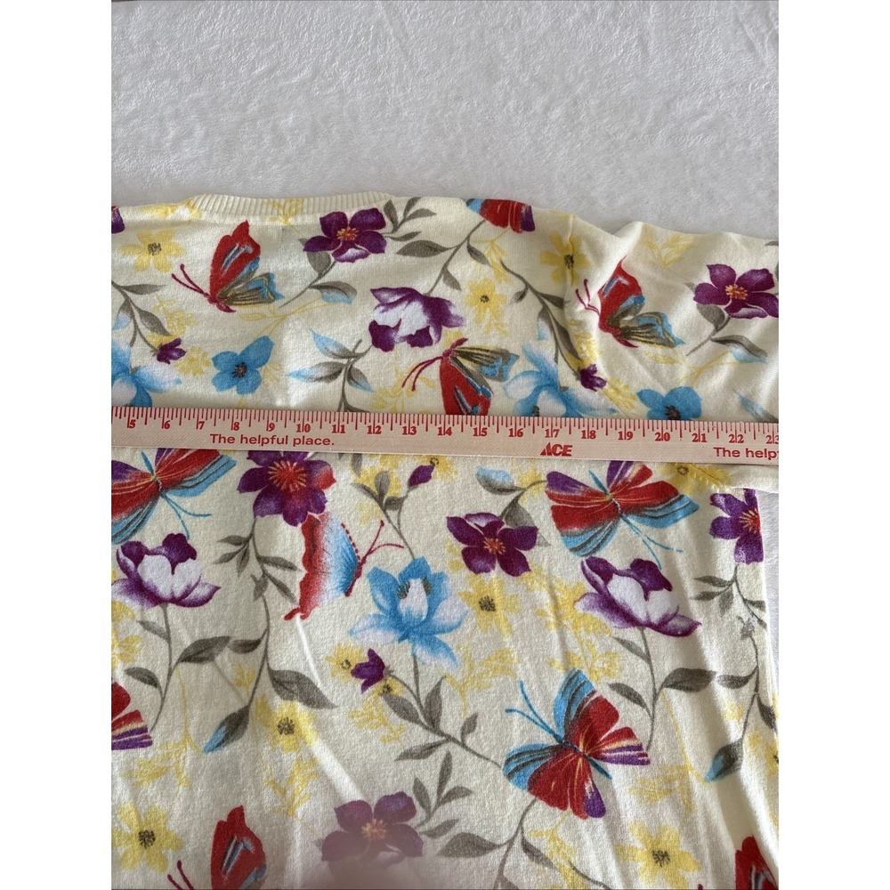 NY Collection Women's 3X Yellow Butterfly Floral Cardigan 3/4 Sleeve Sweater - Picture 10 of 11